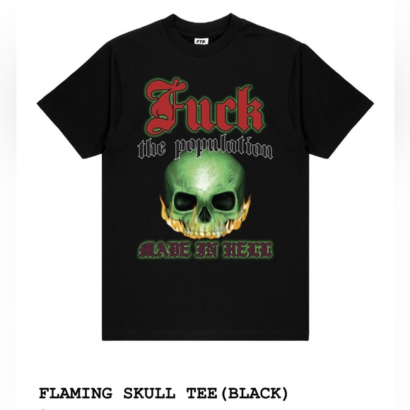 FTP Flaming Skull Tee Black 2XL - Picture 1 of 1